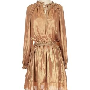 New Gold Metallic Tiered Mini Dress - S